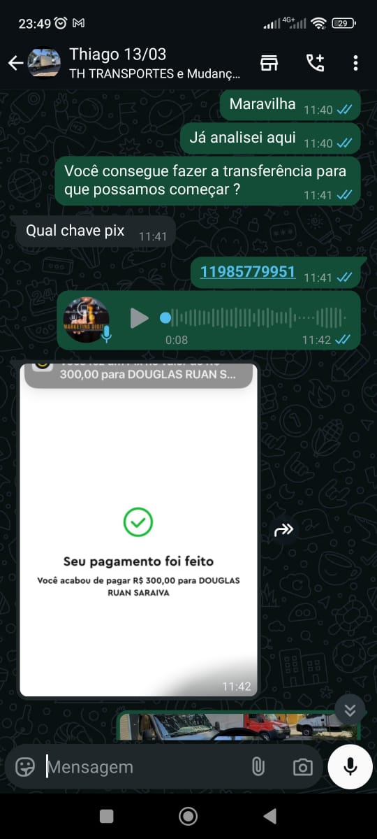 Comprovante de transferência de R$300